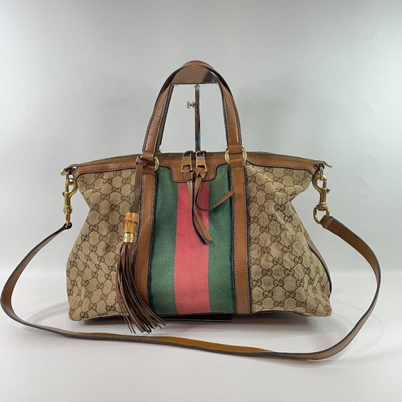 For love2calcar Gucci Brown GG Canvas 2-ways Bag sku# 85768 (gently used) - Picture 1 of 15